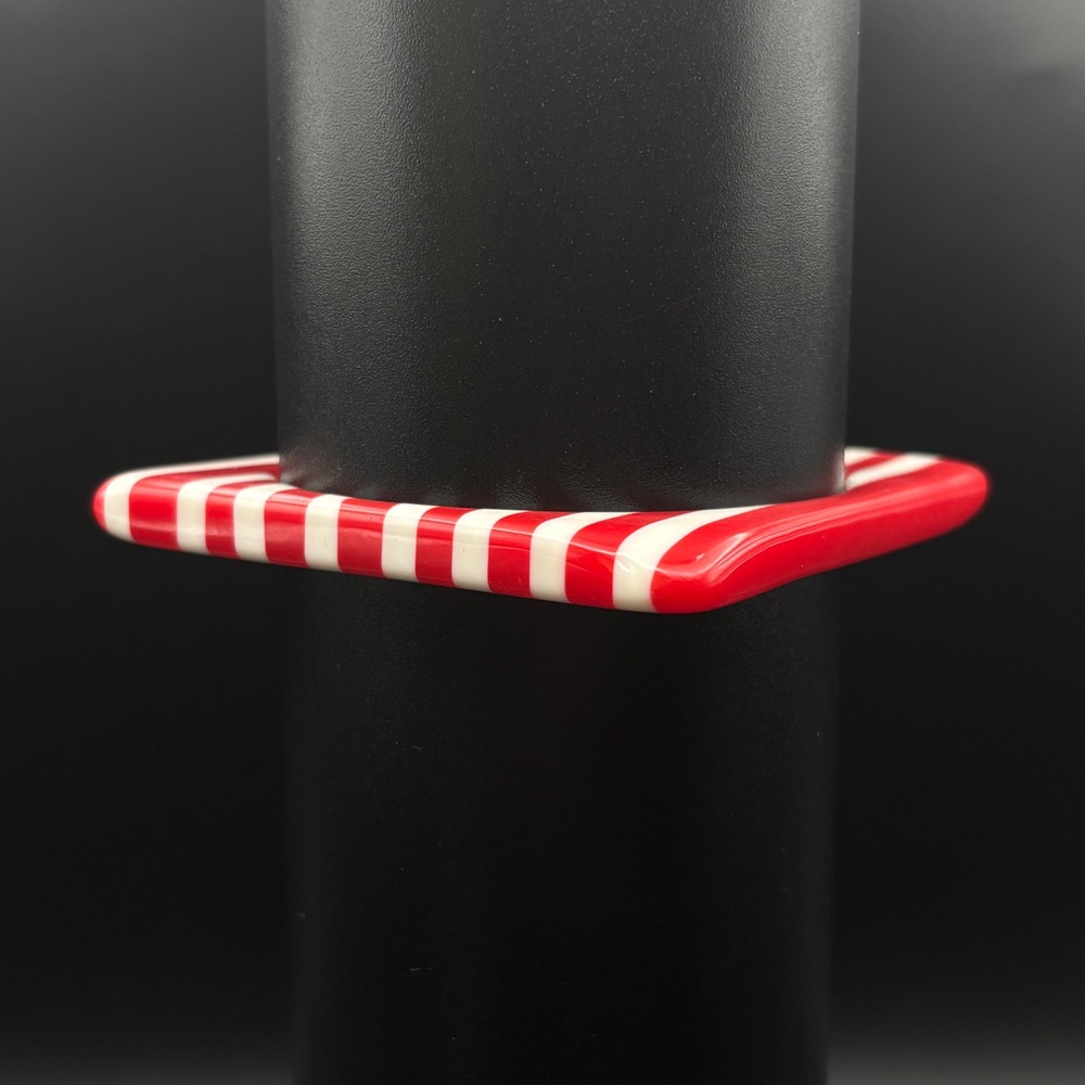 Vintage Bangle Red White Striped Square Laminated Stacking Petite Size 7.5 - Picture 3 of 7